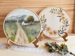 bastidor em aquarela em algodao