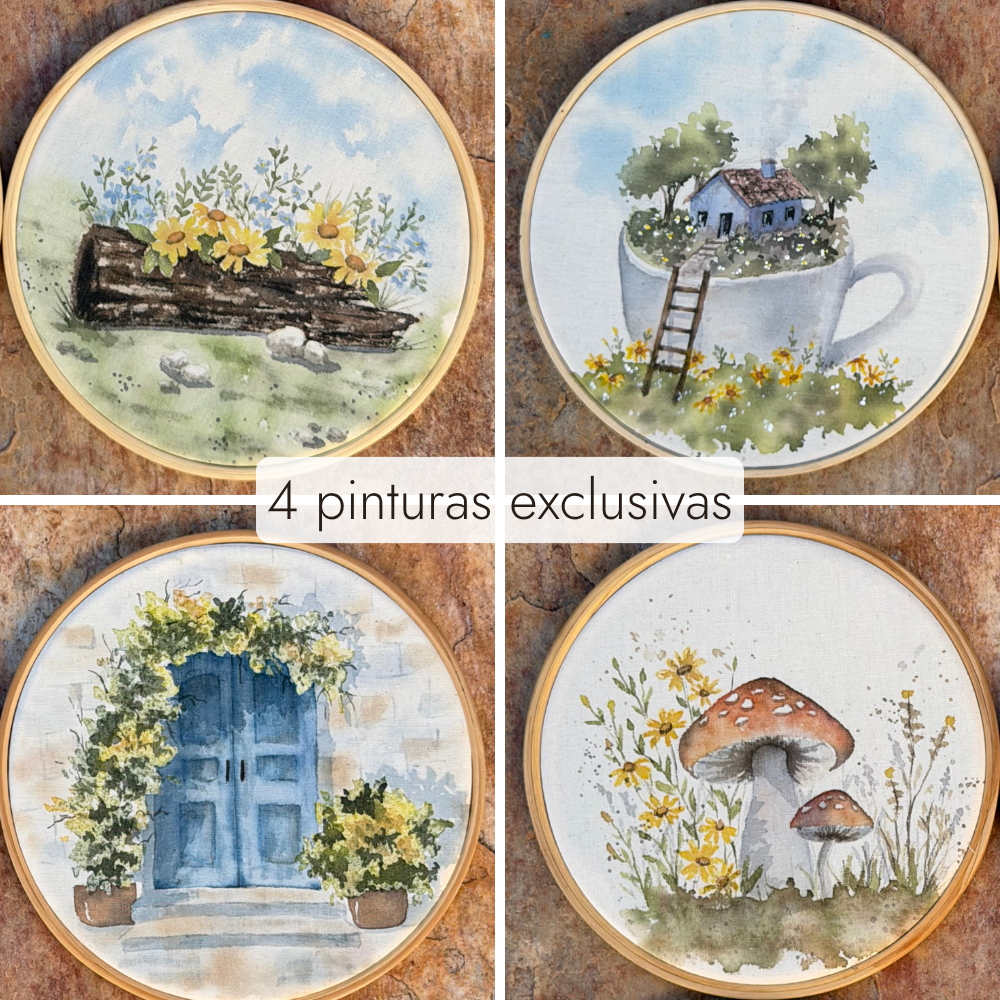 4 pinturas em tecido